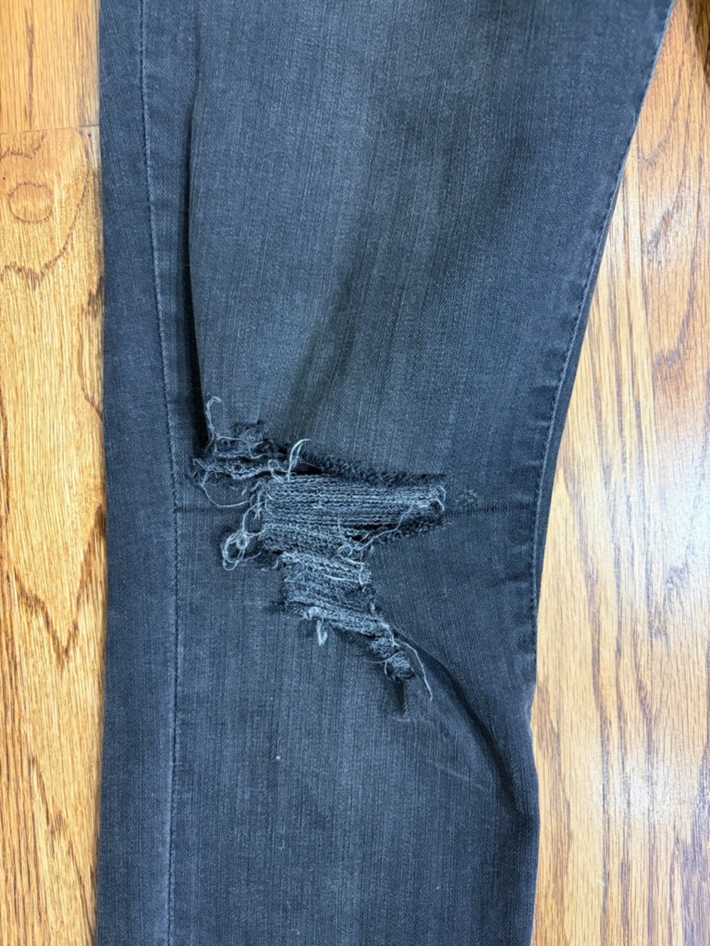 Madewell 9" High-Rise Black Sea Skinny Jeans with Distressed Knees Raw Hem sz 27 - Picture 11 of 13